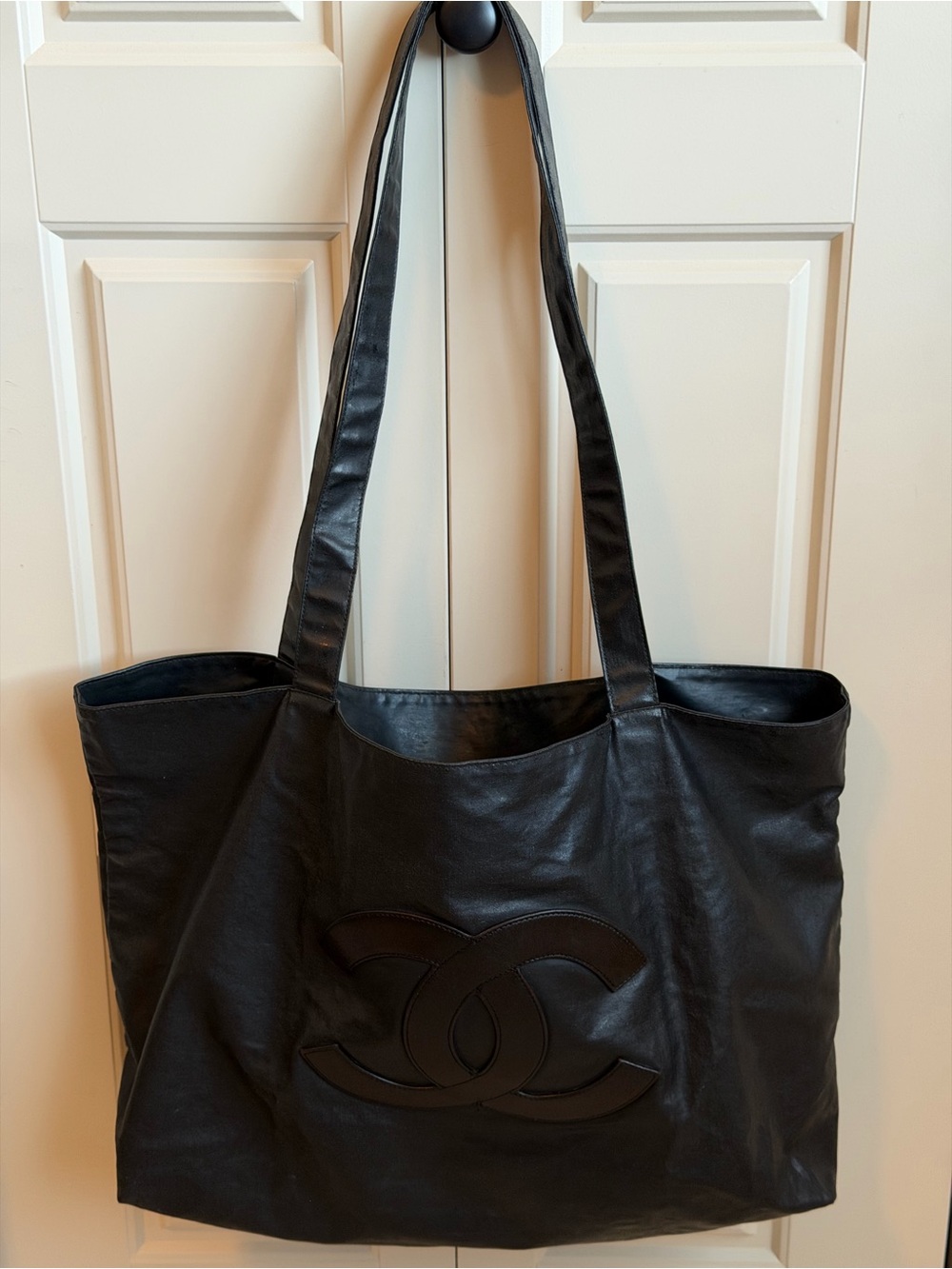 Chanel Black coated canvas shoulder Tote Bag , vintage
